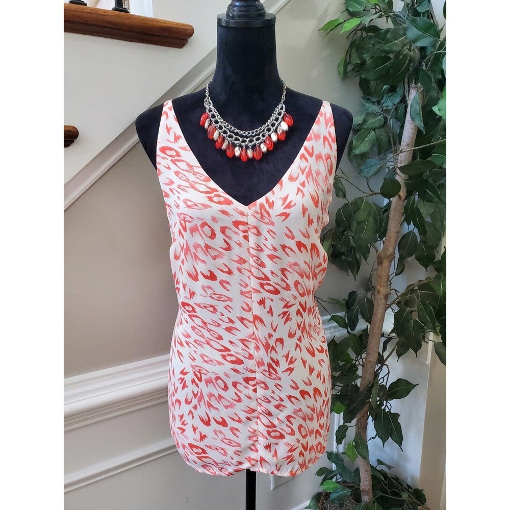 Cabi Women's White & Red 100% Polyester V-Neck Sleeveless Top Blouse Size Small